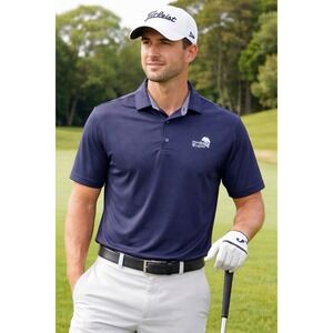 FootJoy Polo Shirt Mens LARGE NAVY Logo Golf Performance Stretch